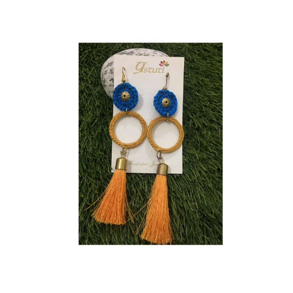 crochet thread and tassel earrings